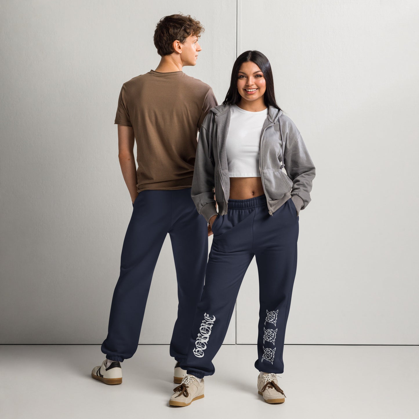 unisex heavyweight sweatpants navy front and back 68d8157439178